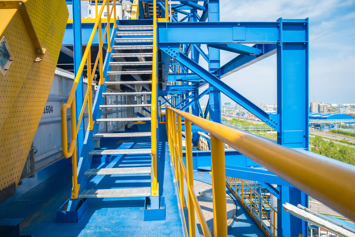 Industrial stair and steel platform structure designed for elevated equipment access and operator movement.